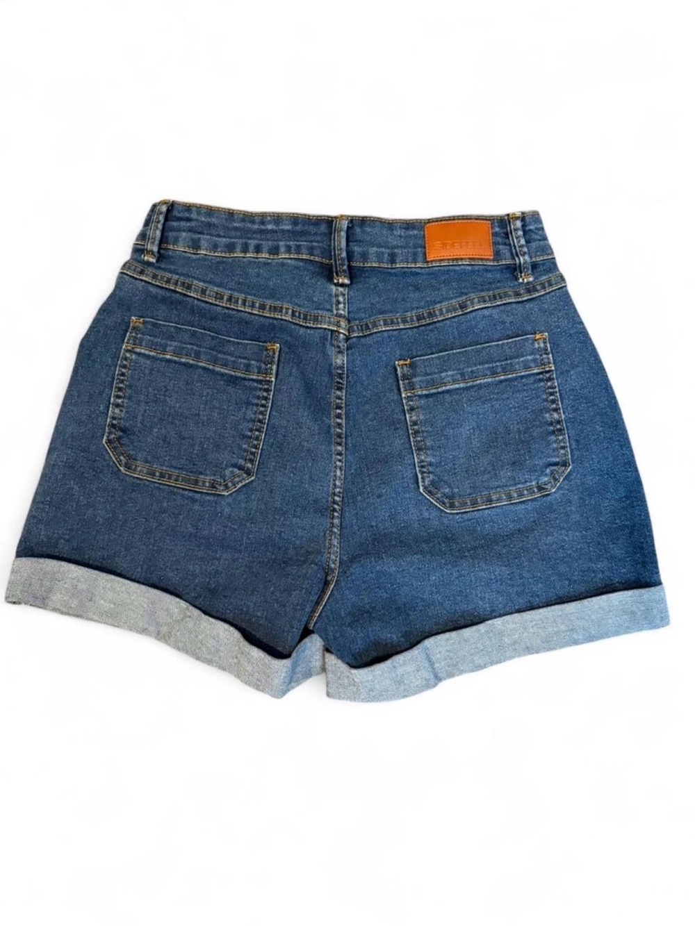 High-Rise Button-Front Denim Shorts in Blue - Picture 4 of 7